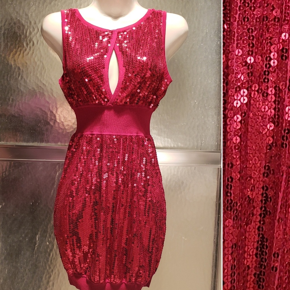 Bebe Red Sequin Mini Dress Tunic Size XS